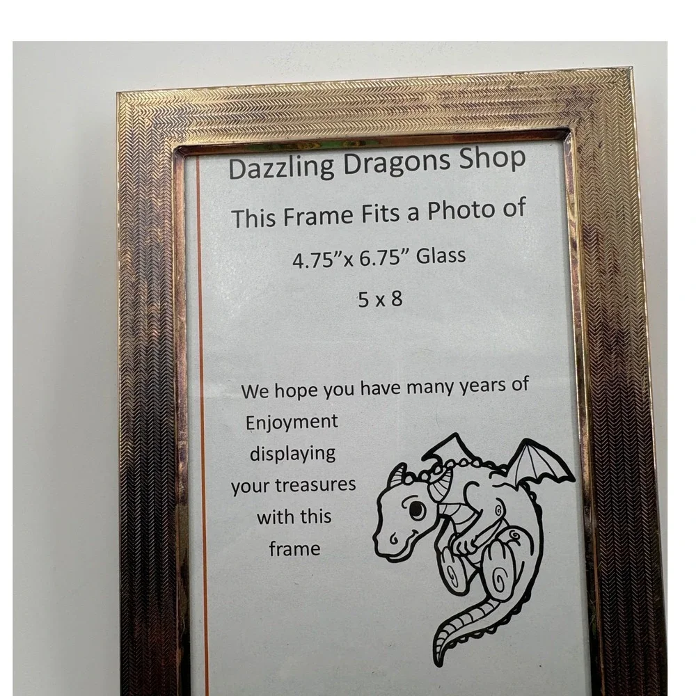 Vintage Brass‎ Photo Frame 5x8 Herringbone Arrow Textured Pattern Dark Patina